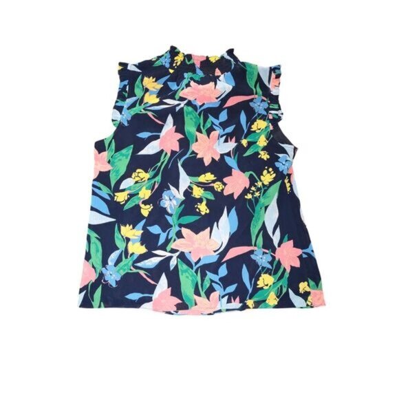 J. Crew Tops - J. Crew Womens Sleeveless Ruffle Neck Top 4 Navy Floral Print Blouse Cottagecore